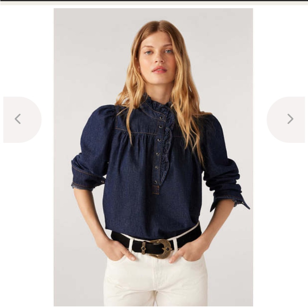 ba&sh Black Ruffle-Trim Button Front Blouse - Picture 3 of 9